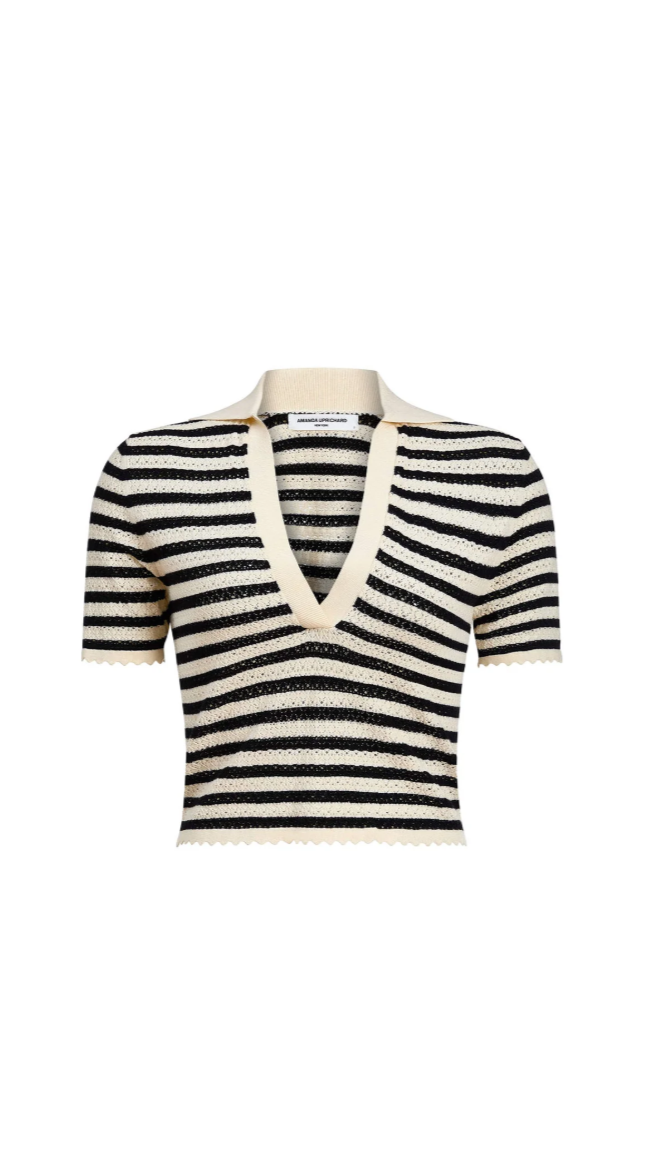 Amanda Uprichard Seine Knit Polo in Black/Cream