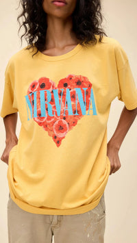 DAYDREAMER Nirvana Heart Shaped Fox Merch Tee in Dusty Gold