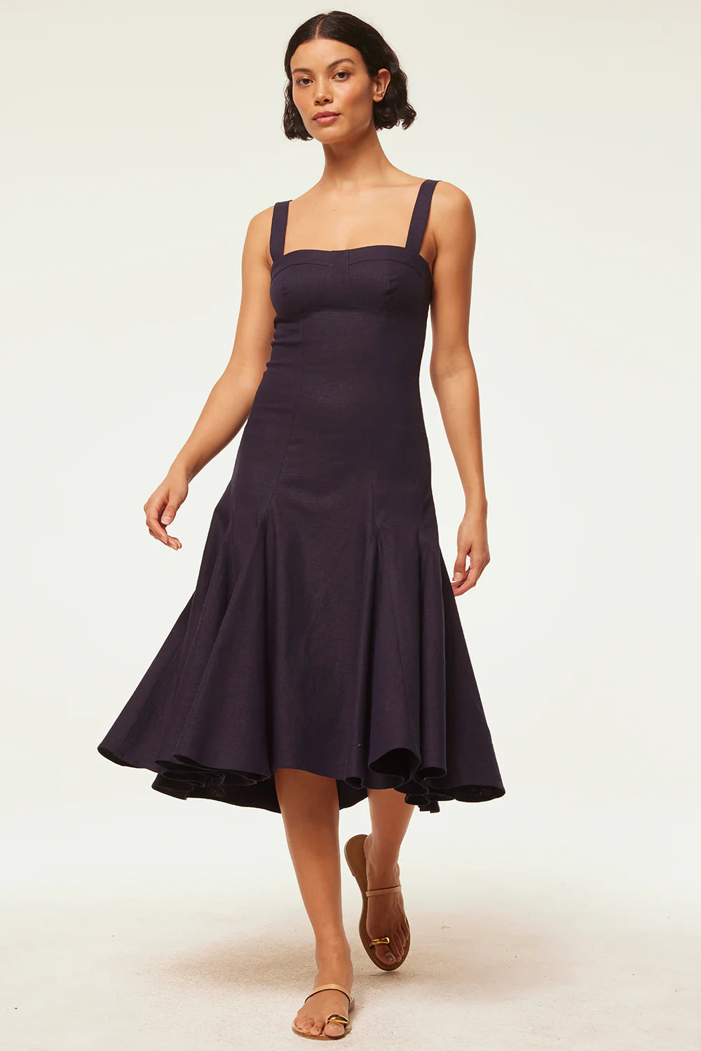 Misa Cherish Dress in Navy Linen