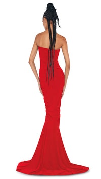 Norma Kamali Strapless Shirred Front Fishtail Gown in Tiger Red *CALL TO ORDER*