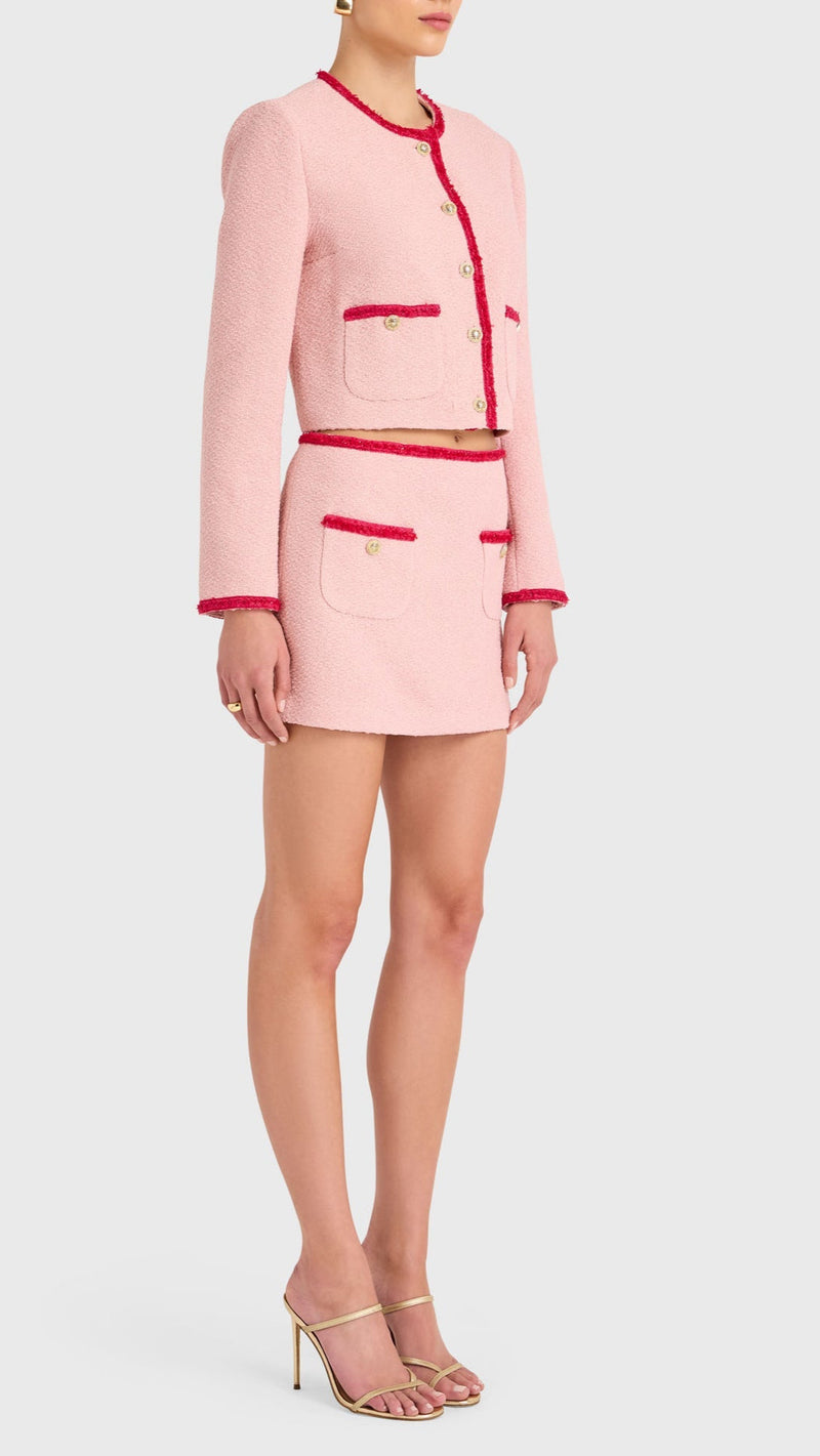 Amanda Uprichard Braswell Long Sleeve Tweed Jacket in Light Pink/Pink