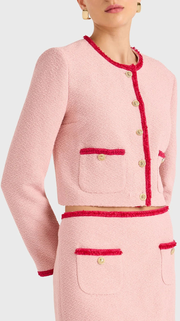 Amanda Uprichard Braswell Long Sleeve Tweed Jacket in Light Pink/Pink