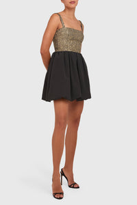 Amanda Uprichard Christine Tweed Bubble Mini Dress in Gold/Black *ONLY AVAILABLE IN STORE*