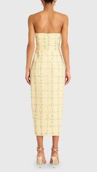 Amanda Uprichard Ivy Tweed Midi Dress in Windowpane Yellow