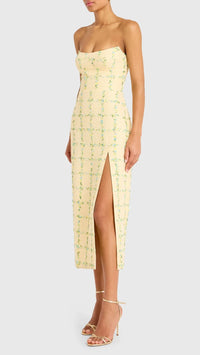 Amanda Uprichard Ivy Tweed Midi Dress in Windowpane Yellow