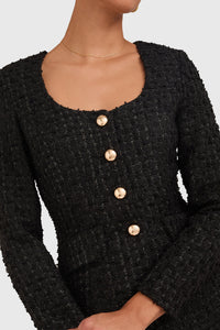 Amanda Uprichard Kya Long Sleeve Tweed Romper in Black