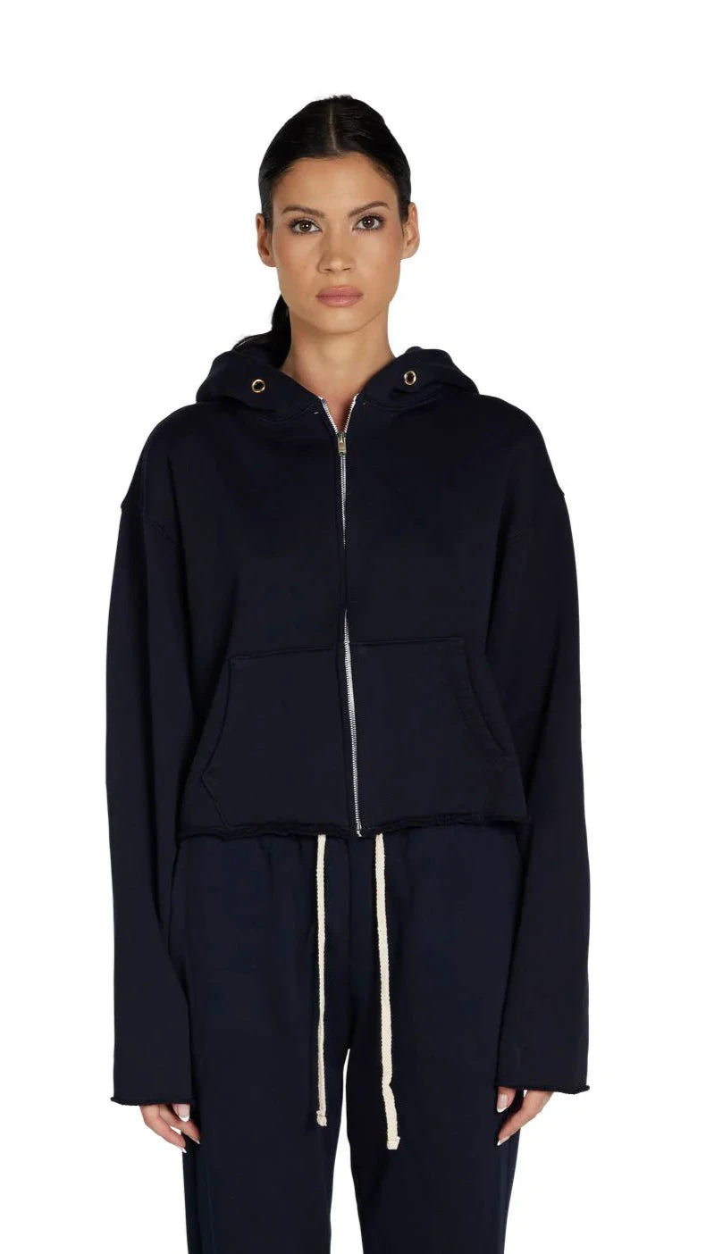 Les Tien Rosa Raw Zip Hoodie in Navy