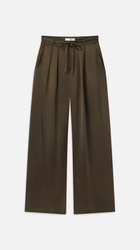 Frame Denim Long Silk Trouser Pants in Rich Military