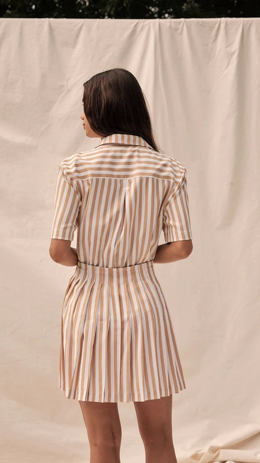 Saylor Wilda Shirting Mini Dress in Tan/White Stripe