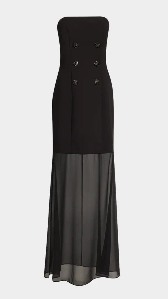 Liv Foster Ally Crepe Sheer Gown in Black