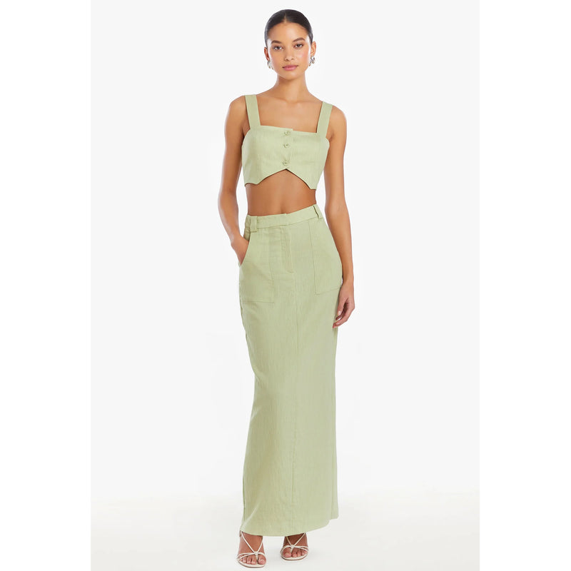 Amanda Uprichard Royston Linen Crop Top Aloe