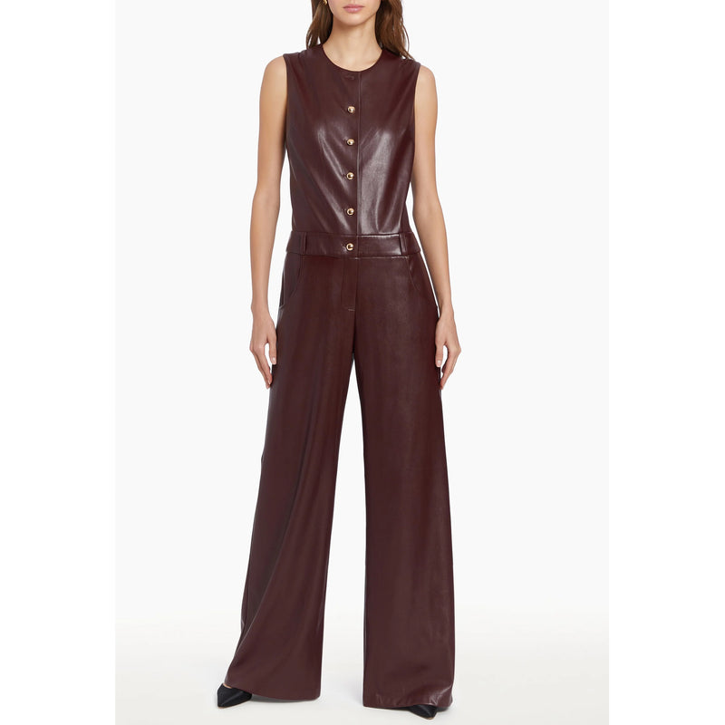 Amanda Uprichard Tori Faux Leather Jumpsuit in Russet