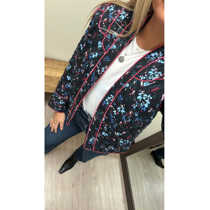 Allison New York Quilted Jacket in Black Floral