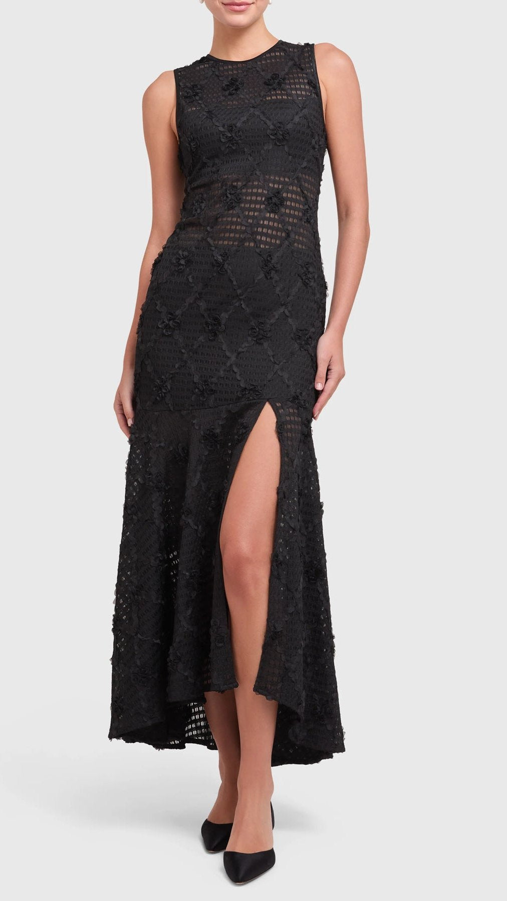 Amanda Uprichard Lauritta Floral Applique Maxi Dress in Black