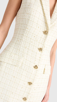 Amanda Uprichard Keanu Tweed Midi Dress in White/Gold