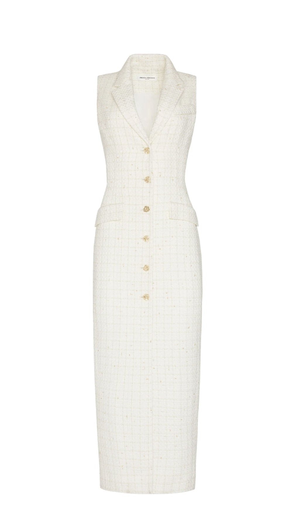 Amanda Uprichard Keanu Tweed Midi Dress in White/Gold