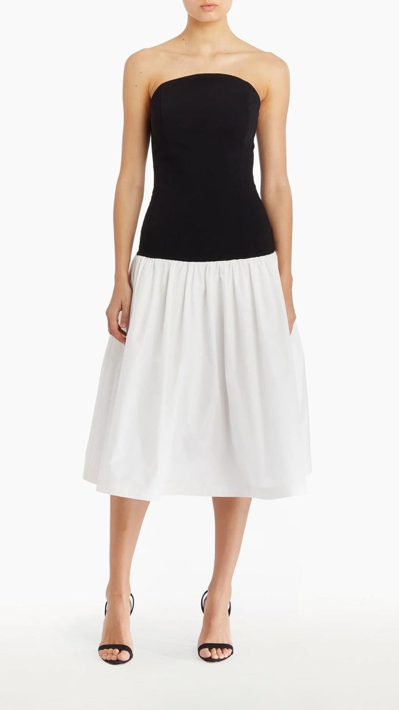 Amanda Uprichard Valencia Strapless Midi Dress in Black/White