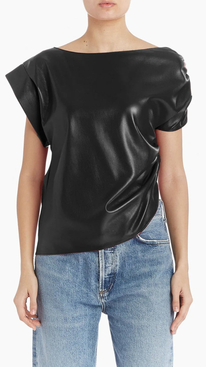 Amanda Uprichard Elroy Faux Leather Top in Black