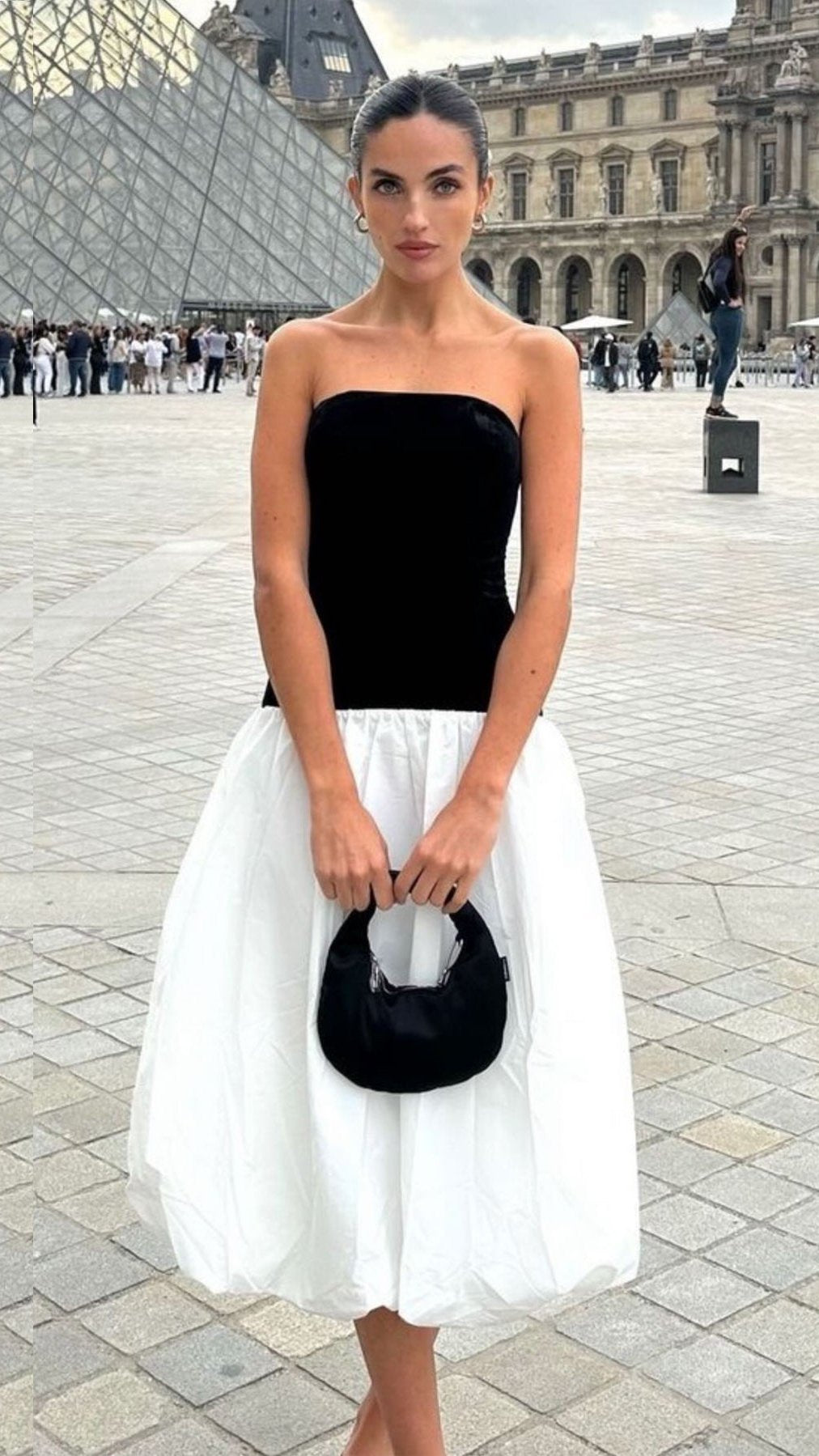 Amanda Uprichard Valencia Strapless Midi Dress in Black/White