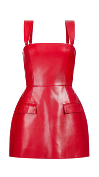 Amanda Uprichard Bethany Faux Leather Skort Romper in Scarlet