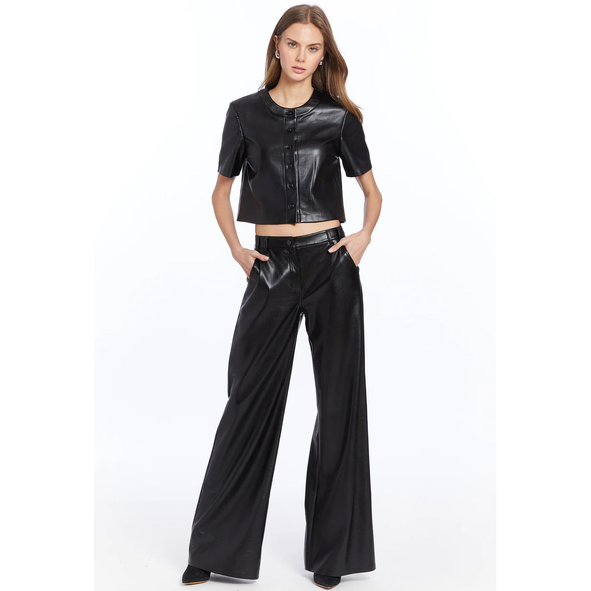 Amanda Uprichard Lennon Faux Leather Pant in Black