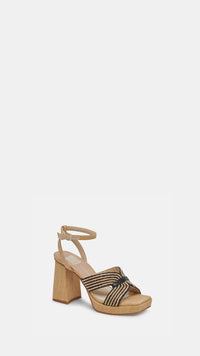 Dolce Vita Aries Chunky Block Heeled Sandal in Black/Natural Raffia