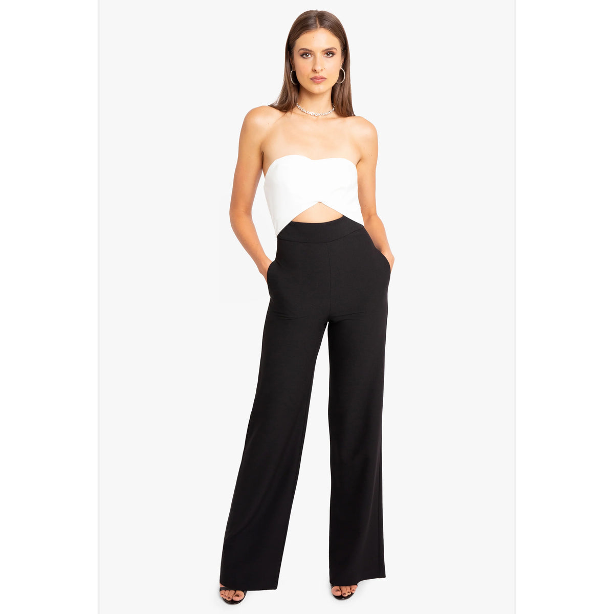 Black Halo Jada Color Block Jumpsuit in Black/Pearl