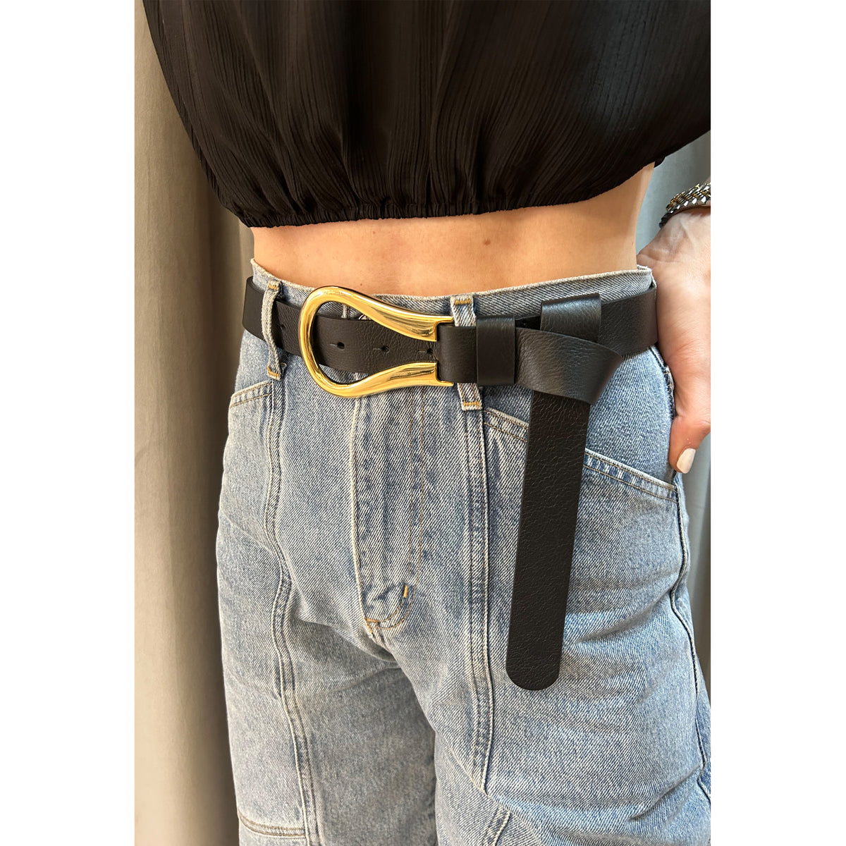 B-Low The Belt Ryder Wrap Leather Belt in Black/Gold