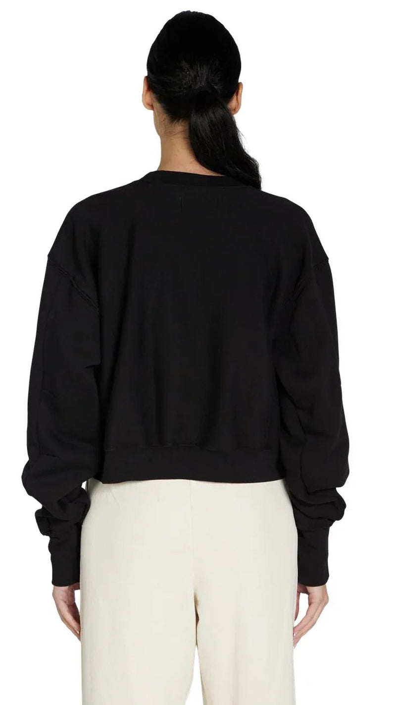 Les Tien Ryder Crop Crew Sweatshirt in Black