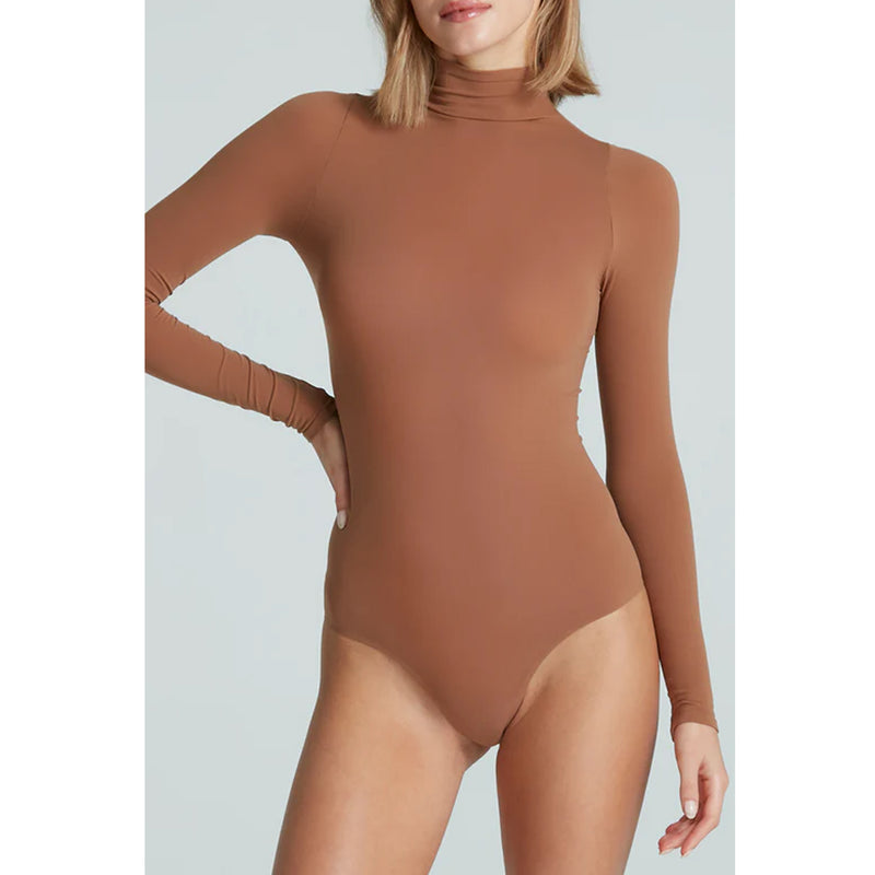 Commando Ballet Mock Neck Long Sleeve Bodysuit in Cocoa