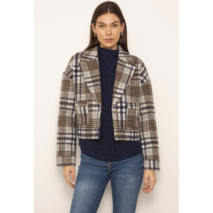 Central Park West Flora Cropped Jacket in Blue Plaid