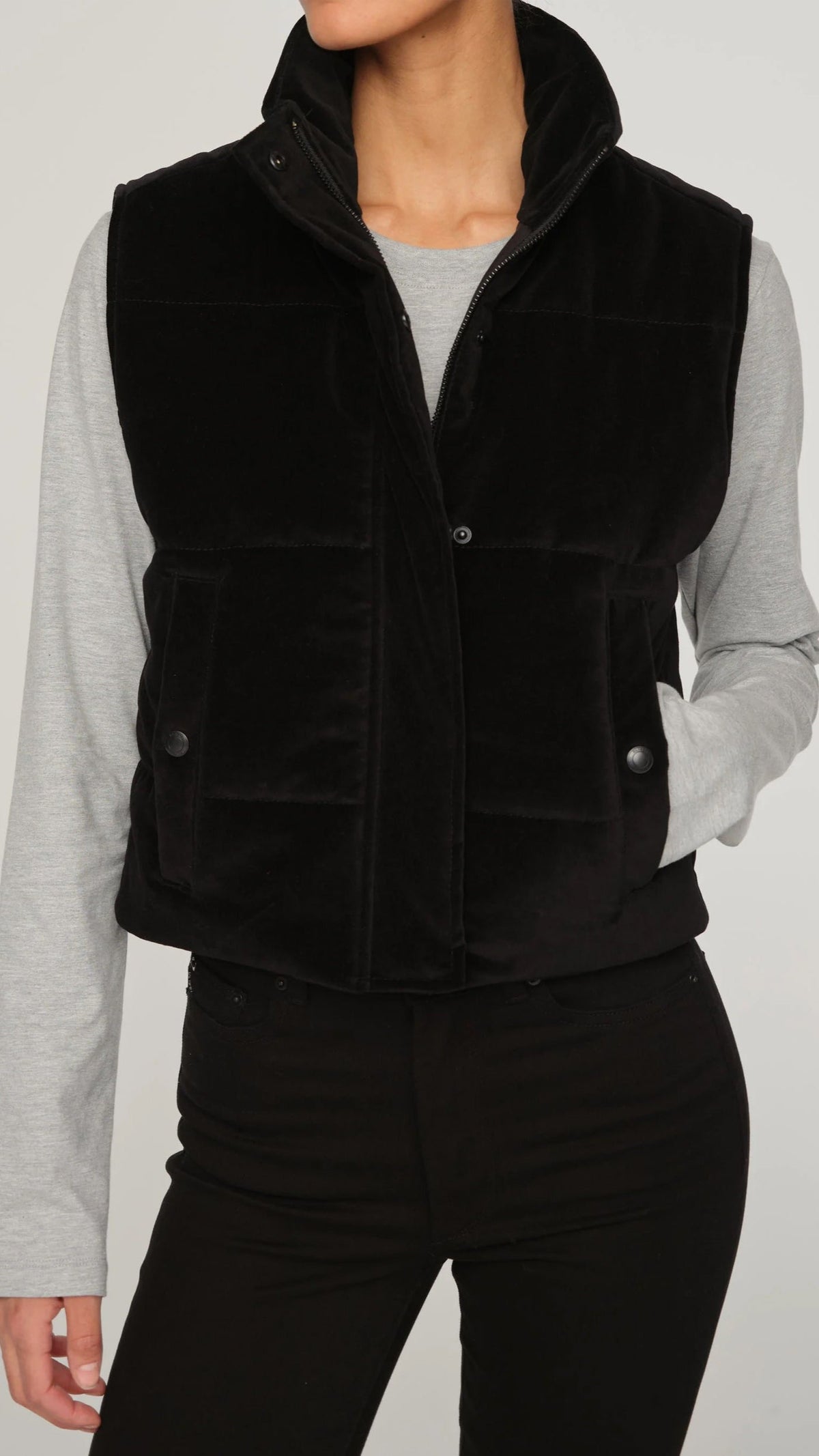 DL1961 Denim Sleeveless Velvet Puffer Vest in Voodoo