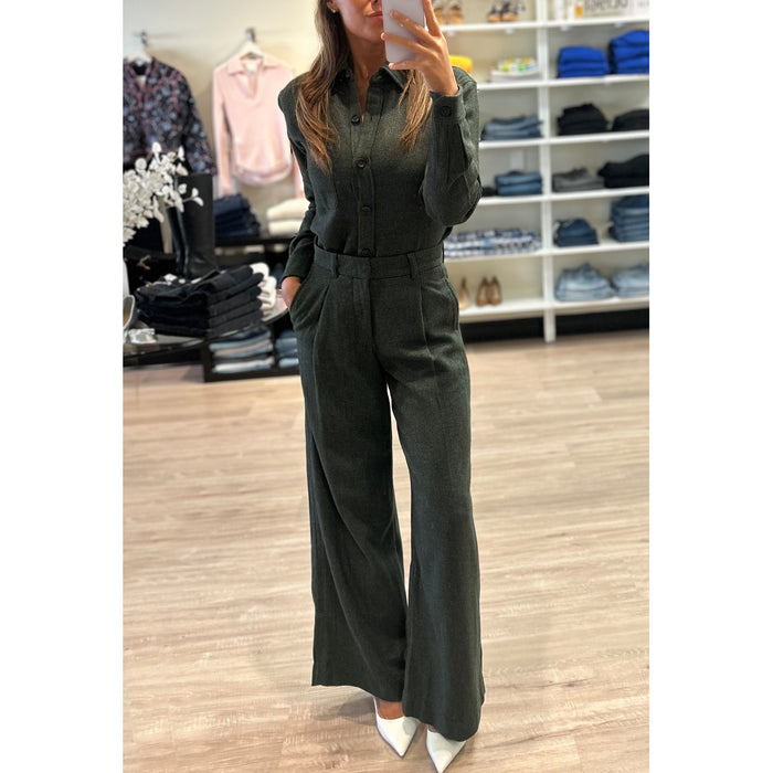 DL1961 Denim Hepburn Wide Leg High Rise Pleated 32" Pant in Evergreen