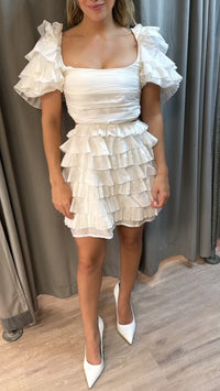 Elliatt Maya Ruffle Cutout Mini Dress in Ivory