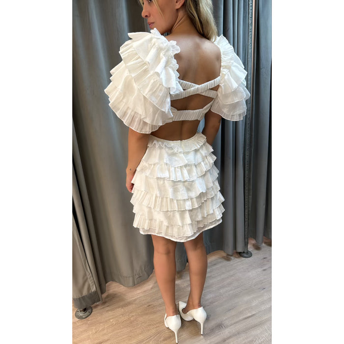 Elliatt Maya Ruffle Cutout Mini Dress in Ivory