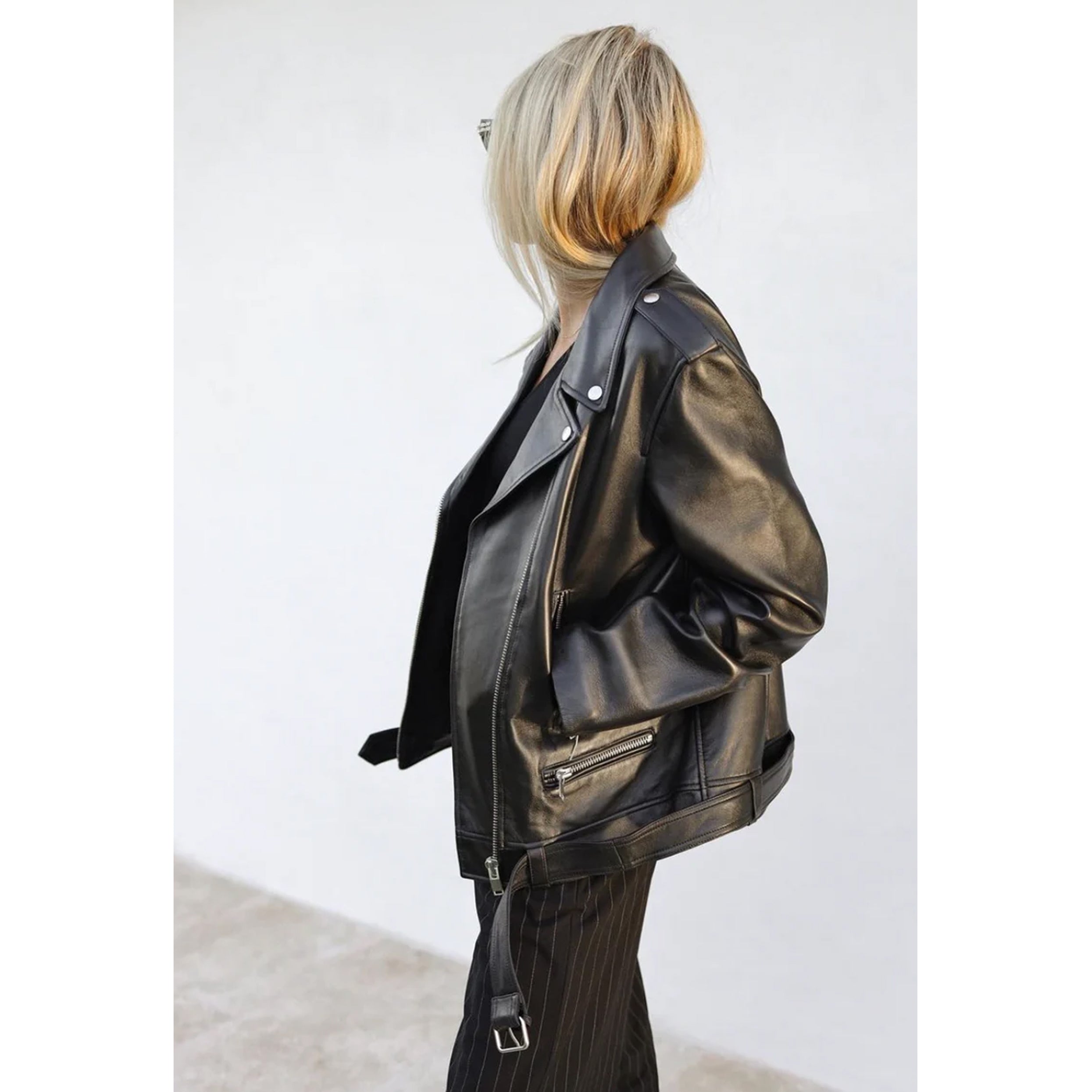 Leather biker jacket outlet oversized