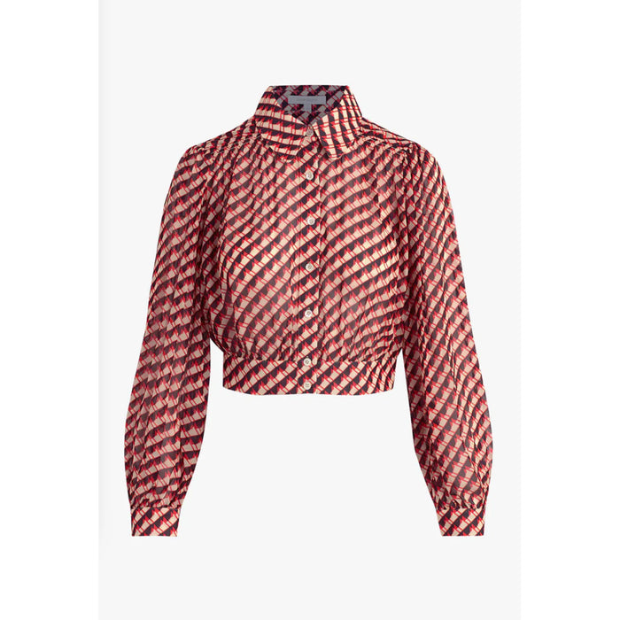 Favorite Daughter The Long Sleeve Garden Top in Retro Rouge Houndstooth