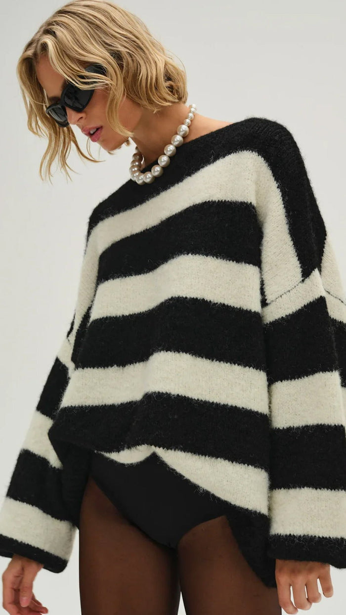 For Love & Lemons Meggy Oversized Sweater in Black/White