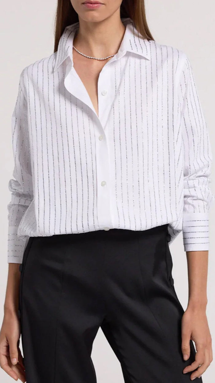 Generation Love Marc Crystal Poplin Button Down Shirt in White