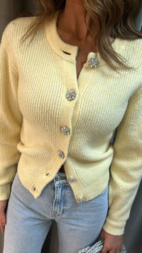 Generation Love Savera Crystal Cardigan Sweater in Pale Yellow