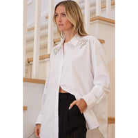 Generation Love Michie Crystal Poplin Button Down Shirt in White