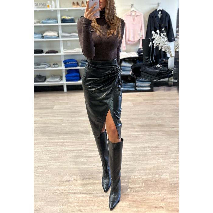 Generation Love Gina Leather Midi Skirt in Black