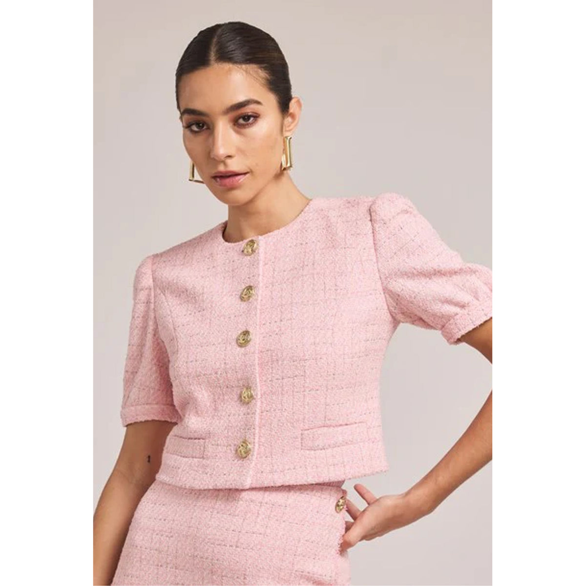 Generation Love Joanie Short Sleeve Tweed Jacket in Light Pink