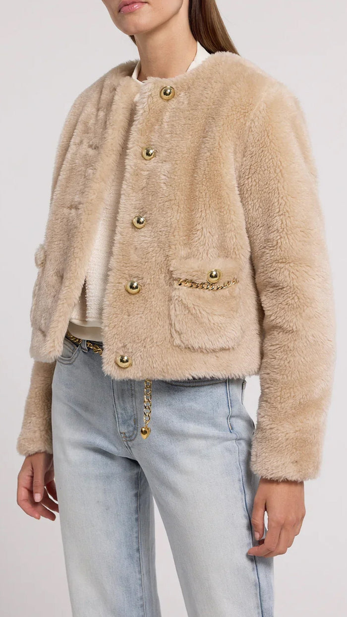 Generation Love Jen Faux Fur Lamb Jacket in Truffle