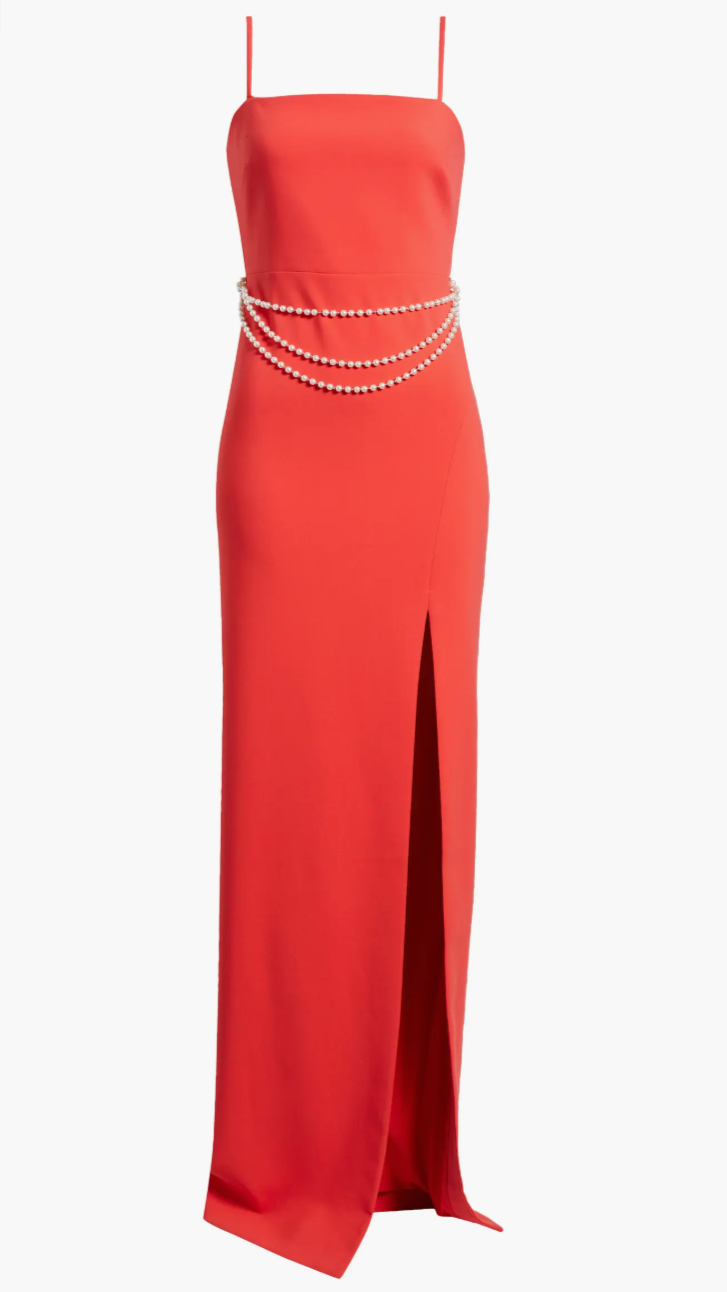 Likely Josie Pearl Chain Belt Gown in Bittersweet