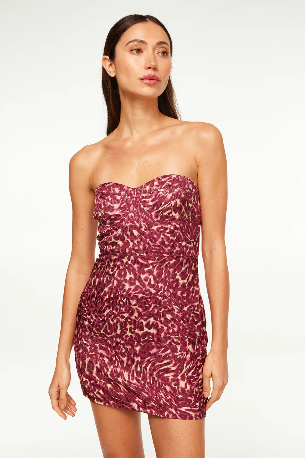 Misa Kinsley Strapless Mini Dress in Fauna Abstract