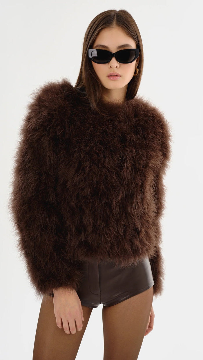 Lamarque Deora Feather Jacket in Chocolate