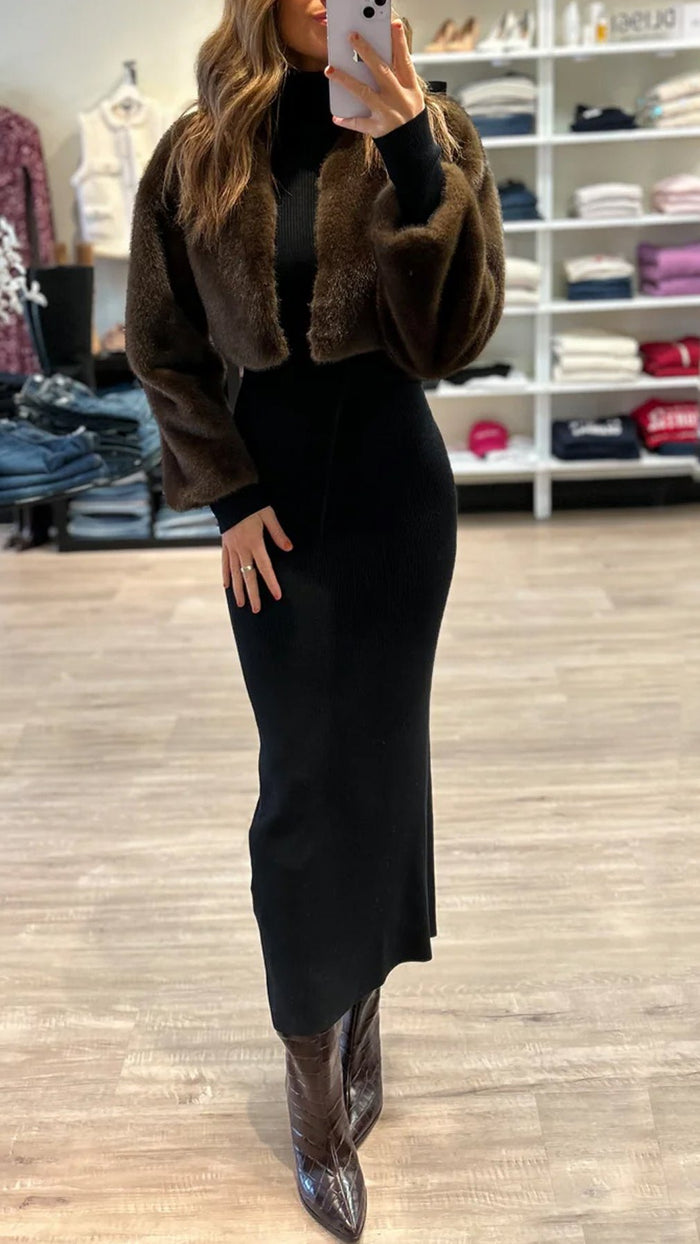 Lamarque Rowdie Leo Faux Fur Crop Jacket in Walnut