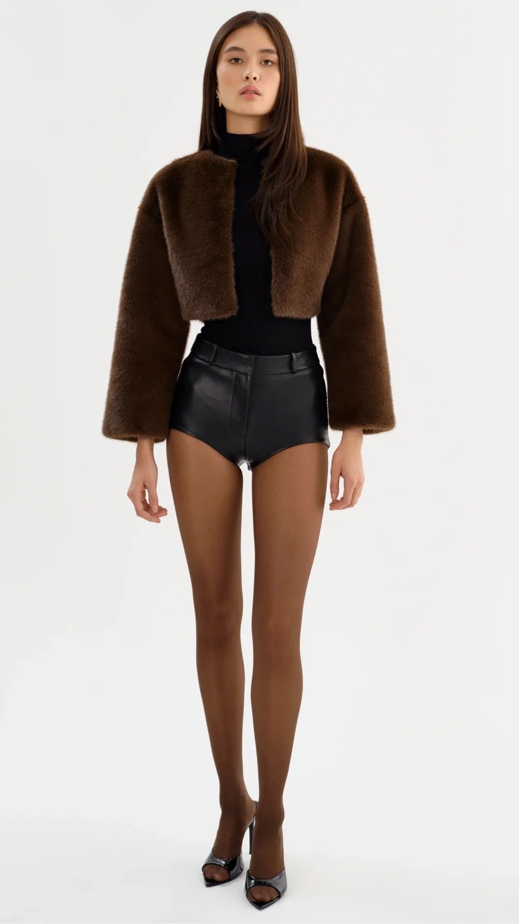 Lamarque Rowdie Leo Faux Fur Crop Jacket in Walnut