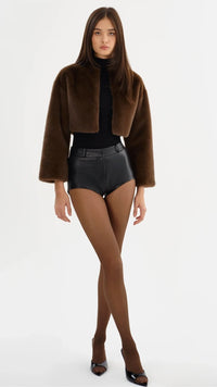 Lamarque Rowdie Leo Faux Fur Crop Jacket in Walnut